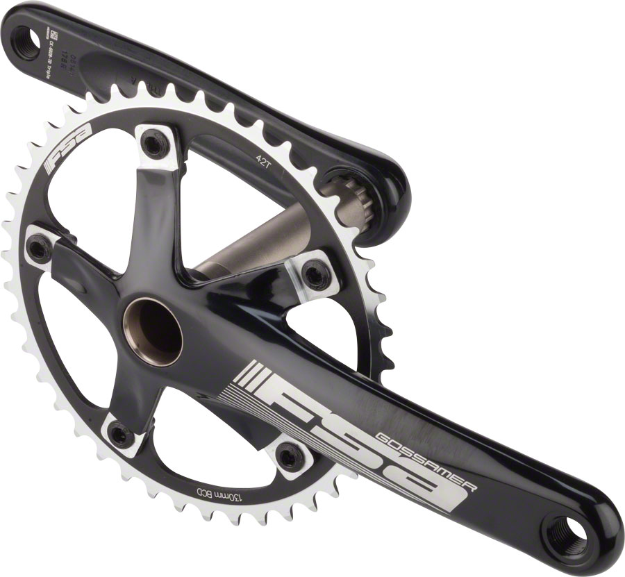 Full Speed Ahead Gossamer Tandem Front Crankset - 175mm, Single Speed, 42t, 130 BCD, Full Speed Ahead MegaExo Spindle Interface, Black
