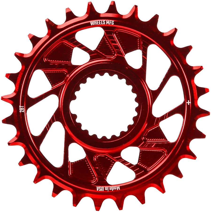 Wheels Manufacturing Direct Mount Chainring - 28t, Shimano Direct Mount, 1.5mm Outboard Offset, HG+ Chain Compatible, Red