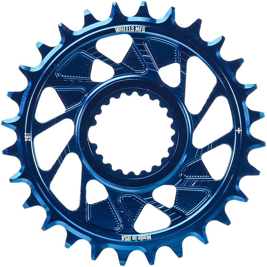 Wheels Manufacturing Direct Mount Chainring - 28t, Shimano Direct Mount, 1.5mm Outboard Offset, HG+ Chain Compatible, Blue