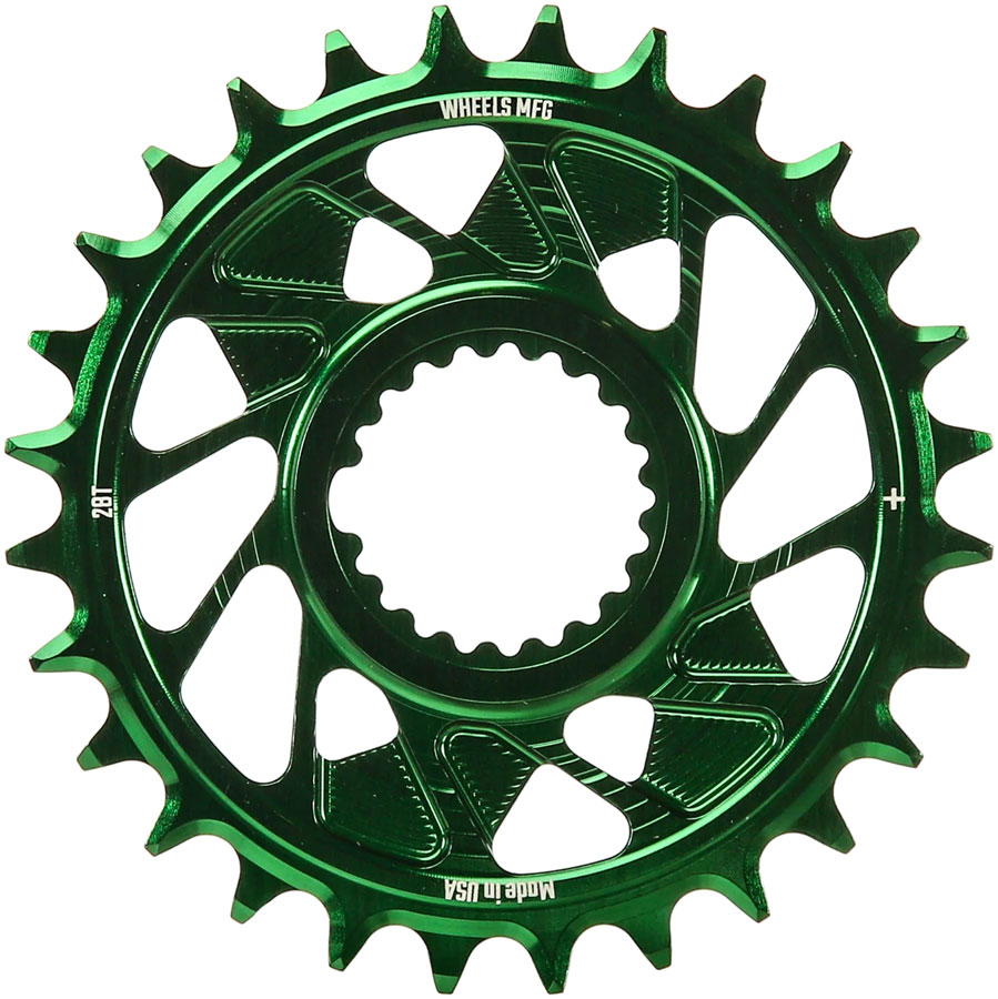Wheels Manufacturing Direct Mount Chainring - 28t, Shimano Direct Mount, 1.5mm Outboard Offset, HG+ Chain Compatible, Green