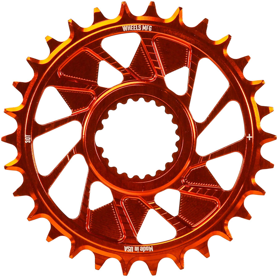 Wheels Manufacturing Direct Mount Chainring - 30t, Shimano Direct Mount, 1.5mm Outboard Offset, HG+ Chain Compatible, Orange
