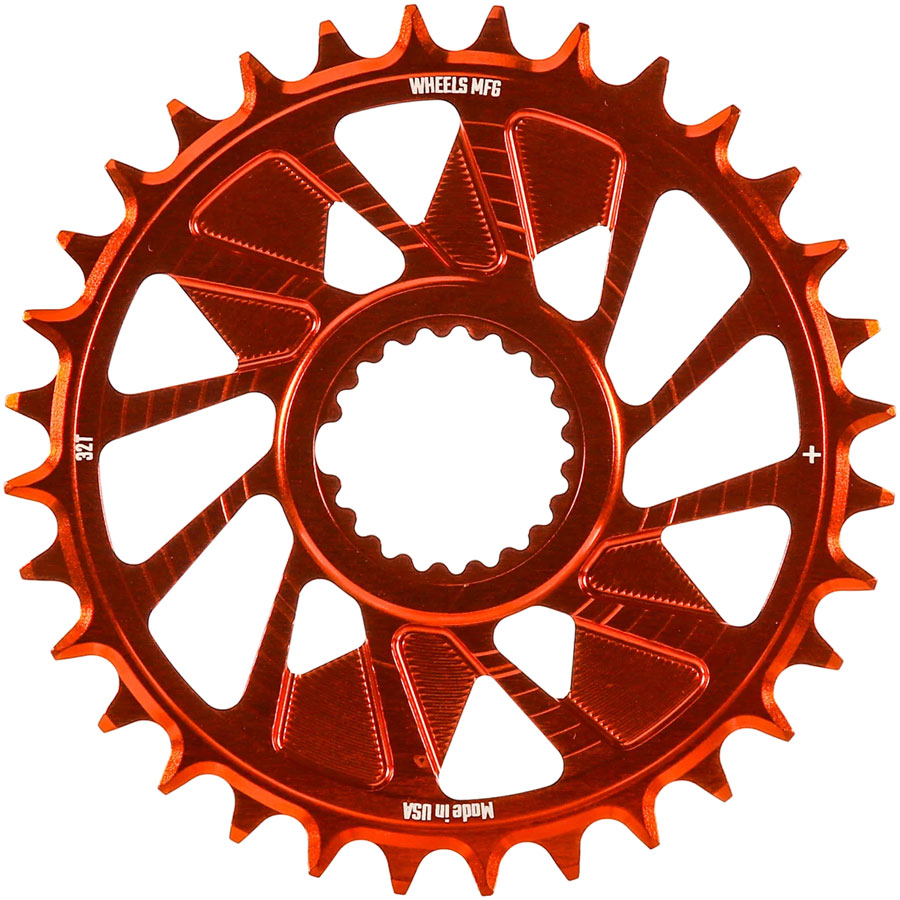 Wheels Manufacturing Direct Mount Chainring - 32t, Shimano Direct Mount, 1.5mm Outboard Offset, HG+ Chain Compatible, Orange