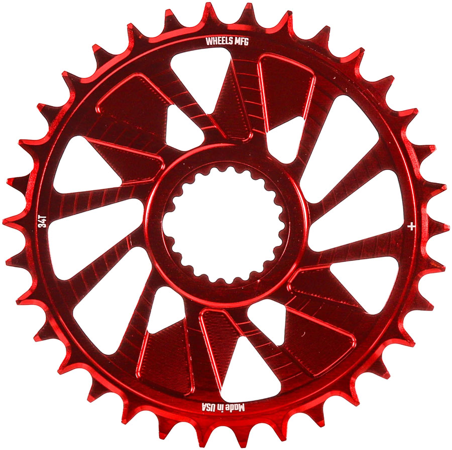Wheels Manufacturing Direct Mount Chainring - 34t, Shimano Direct Mount, 1.5mm Outboard Offset, HG+ Chain Compatible, Red