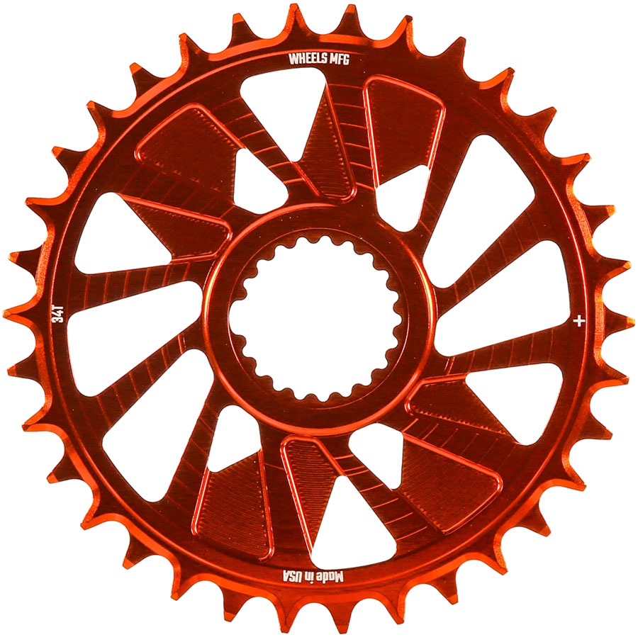 Wheels Manufacturing Direct Mount Chainring - 34t, Shimano Direct Mount, 1.5mm Outboard Offset, HG+ Chain Compatible, Orange