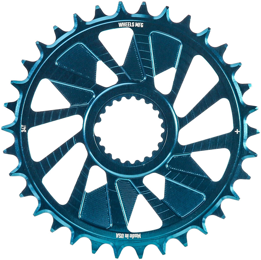 Wheels Manufacturing Direct Mount Chainring - 34t, Shimano Direct Mount, 1.5mm Outboard Offset, HG+ Chain Compatible, Teal