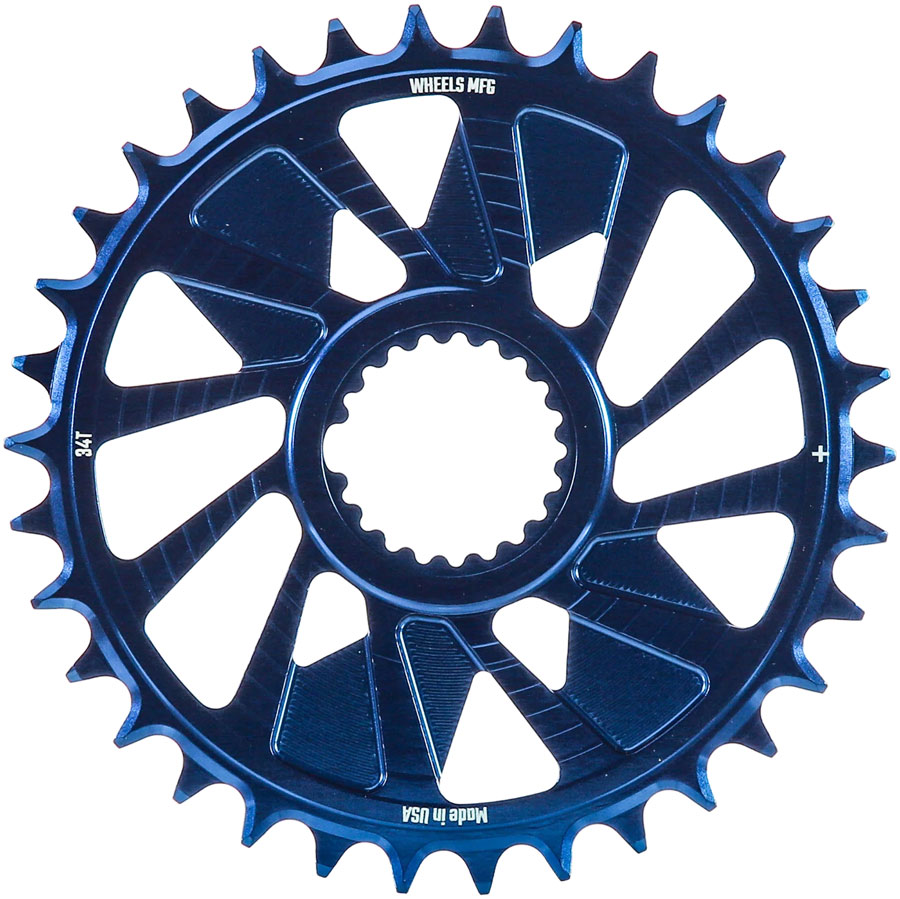 Wheels Manufacturing Direct Mount Chainring - 34t, Shimano Direct Mount, 1.5mm Outboard Offset, HG+ Chain Compatible, Blue