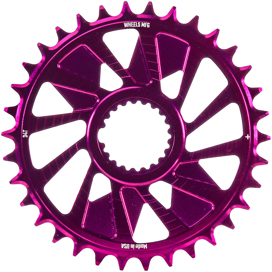 Wheels Manufacturing Direct Mount Chainring - 34t, Shimano Direct Mount, 1.5mm Outboard Offset, HG+ Chain Compatible, Purple