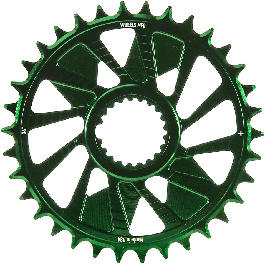 Wheels Manufacturing Direct Mount Chainring - 34t, Shimano Direct Mount, 1.5mm Outboard Offset, HG+ Chain Compatible, Green