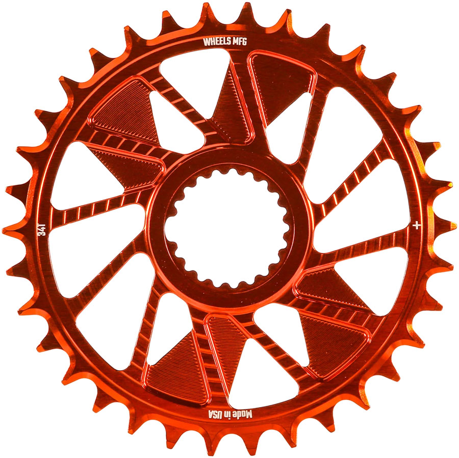 Wheels Manufacturing Direct Mount Chainring - 34t, Shimano Direct Mount, 1.5mm Inboard Offset, HG+ Chain Compatible, Orange