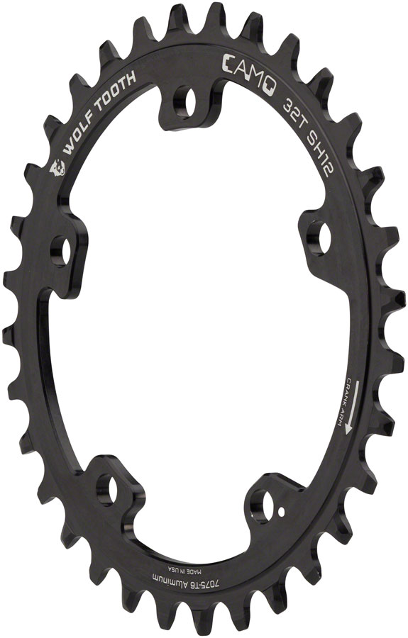 Wolf Tooth CAMO Aluminum Chainring - 32t, Wolf Tooth CAMO Mount, Drop-Stop ST, Requires 12-Speed HG+ Chain, Black