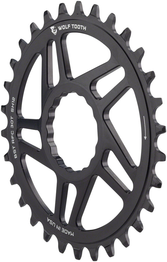 Wolf Tooth Direct Mount Chainring - 30t, RaceFace CINCH Direct Mount, Boost, 3mm Offset, Drop-Stop ST, Requires 12-Speed HG+ Chain, Black