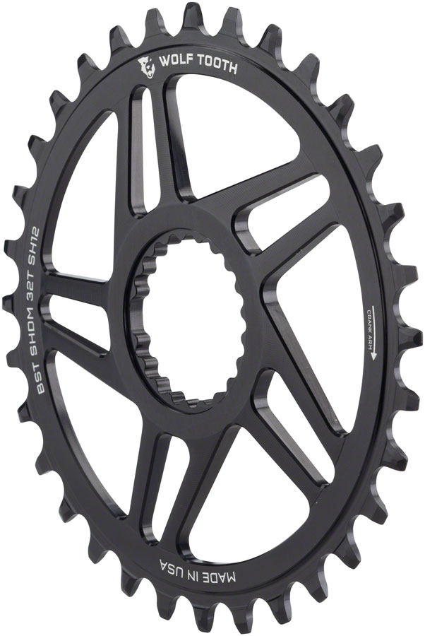 Wolf Tooth Direct Mount Chainring - 30t, Shimano DM, For Boost Cranks, 3mm Offset, Drop-Stop ST, Requires 12-Speed HG+ Chain, Black