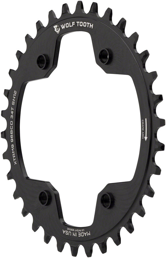 Wolf Tooth 96 BCD Chainring - 32t, 96 Asymmetric BCD, 4-Bolt, For Shimano Cranks, Drop-Stop ST, Requires 12-Speed HG+ Chain, Black