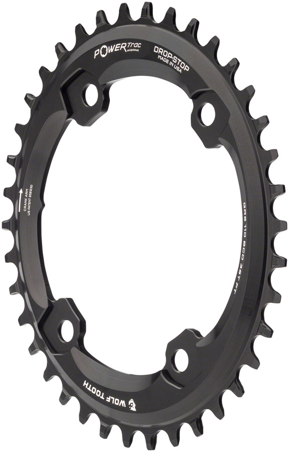 Wolf Tooth Elliptical Shimano 110 Asymmetric BCD Chainring - 38t, 110 Asymmetric BCD, 4-Bolt, Drop-Stop B, For Shimano GRX Cranks, Black