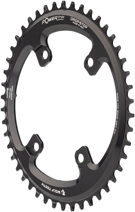 Wolf Tooth Elliptical Shimano 110 Asymmetric BCD Chainring - 46t, 110 Asymmetric BCD, 4-Bolt, Drop-Stop B, For Shimano GRX Cranks, Black