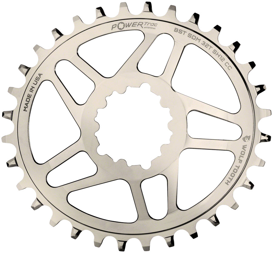Wolf Tooth Elliptical Direct Mount Chainring - 32t, SRAM 3-Bolt DM, Drop-Stop ST, For SRAM Boost Cranks, Requires HG+ Chain, Nickel Plated