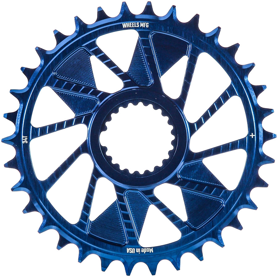 Wheels Manufacturing Direct Mount Chainring - 34t, Shimano Direct Mount, 1.5mm Inboard Offset, HG+ Chain Compatible, Blue