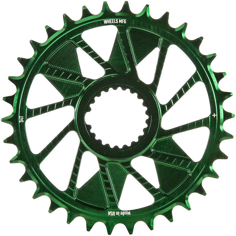 Wheels Manufacturing Direct Mount Chainring - 34t, Shimano Direct Mount, 1.5mm Inboard Offset, HG+ Chain Compatible, Green