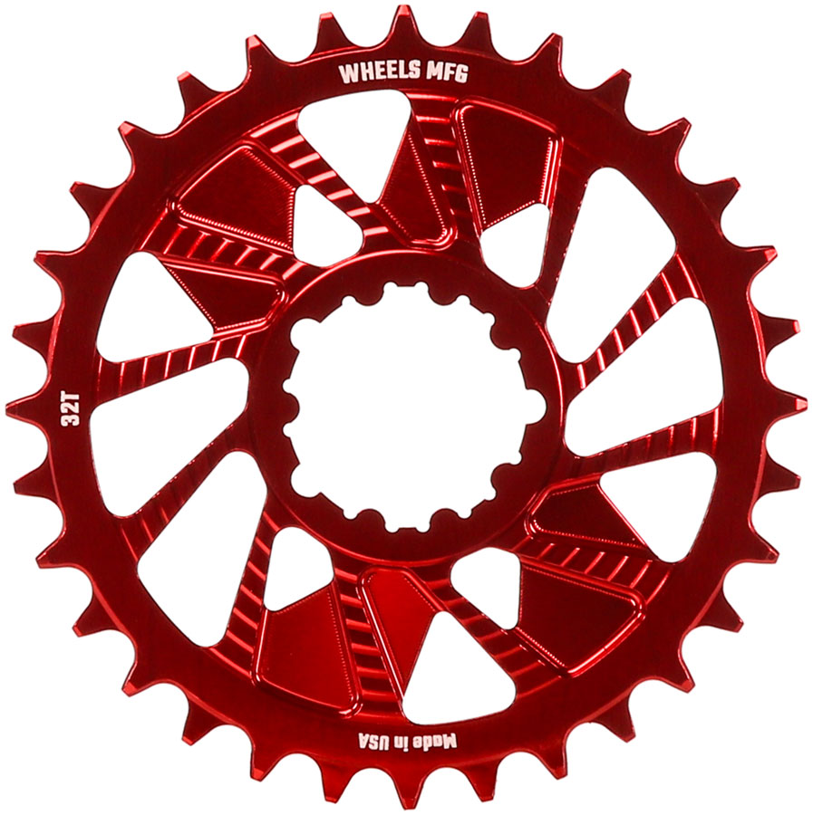 Wheels Manufacturing Direct Mount Chainring - 32t, SRAM 3-Bolt Direct Mount, 3mm Offset, T-Type Chain Compatible, Red