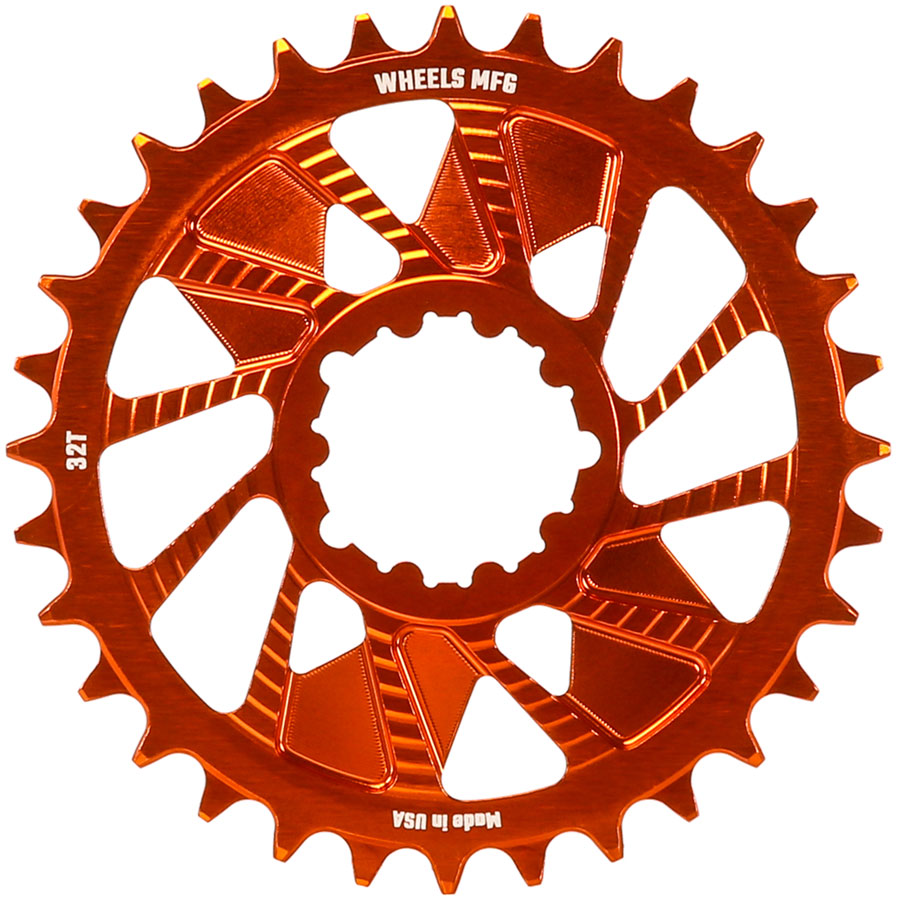 Wheels Manufacturing Direct Mount Chainring - 32t, SRAM 3-Bolt Direct Mount, 3mm Offset, Compatible with Hyperglide+ Chain, Orange