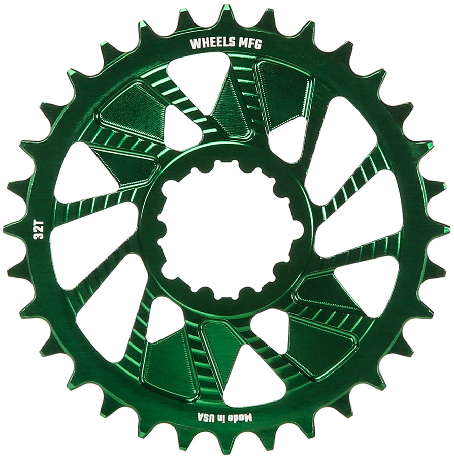 Wheels Manufacturing Direct Mount Chainring - 32t, SRAM 3-Bolt Direct Mount, 3mm Offset, Compatible with Hyperglide+ Chain, Green