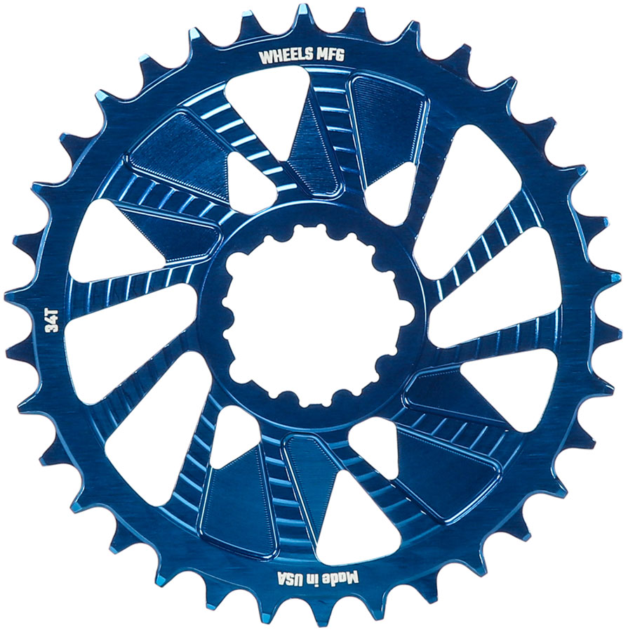 Wheels Manufacturing Direct Mount Chainring - 34t, SRAM 3-Bolt Direct Mount, 3mm Offset, Compatible with Hyperglide+ Chain, Blue