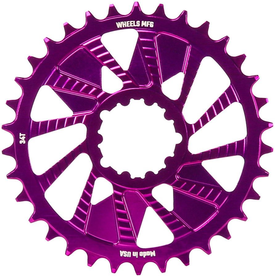 Wheels Manufacturing Direct Mount Chainring - 34t, SRAM 3-Bolt Direct Mount, 3mm Offset, Compatible with Hyperglide+ Chain, Purple