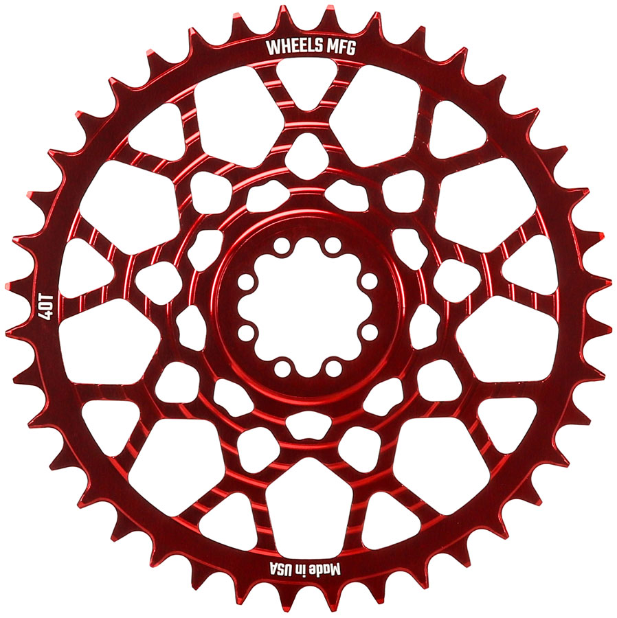 Wheels Manufacturing Gravel Direct Mount Chainring - 40t, SRAM 8-Bolt Direct Mount, 6.5mm Inboard Offset, T-Type Chain Compatible, Red