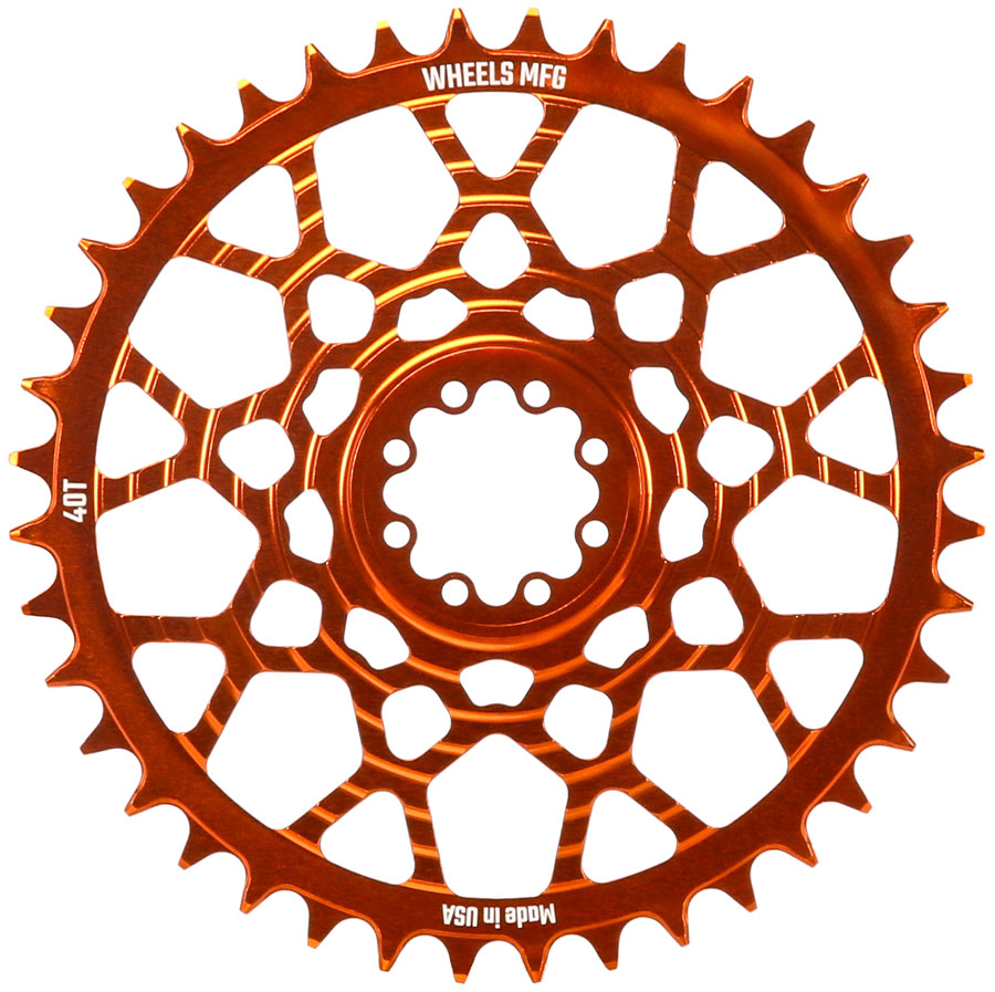 Wheels Manufacturing Gravel Direct Mount Chainring - 40t, SRAM 8-Bolt Direct Mount, 6.5mm Inboard Offset,T-Type Chain Compatible, Orange