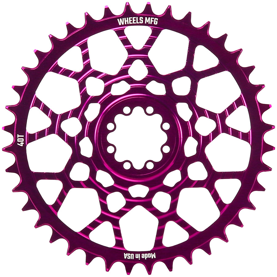 Wheels Manufacturing Gravel Direct Mount Chainring - 40t, SRAM 8-Bolt Direct Mount, 6.5mm Inboard Offset, T-Type Chain Compatible, Purple