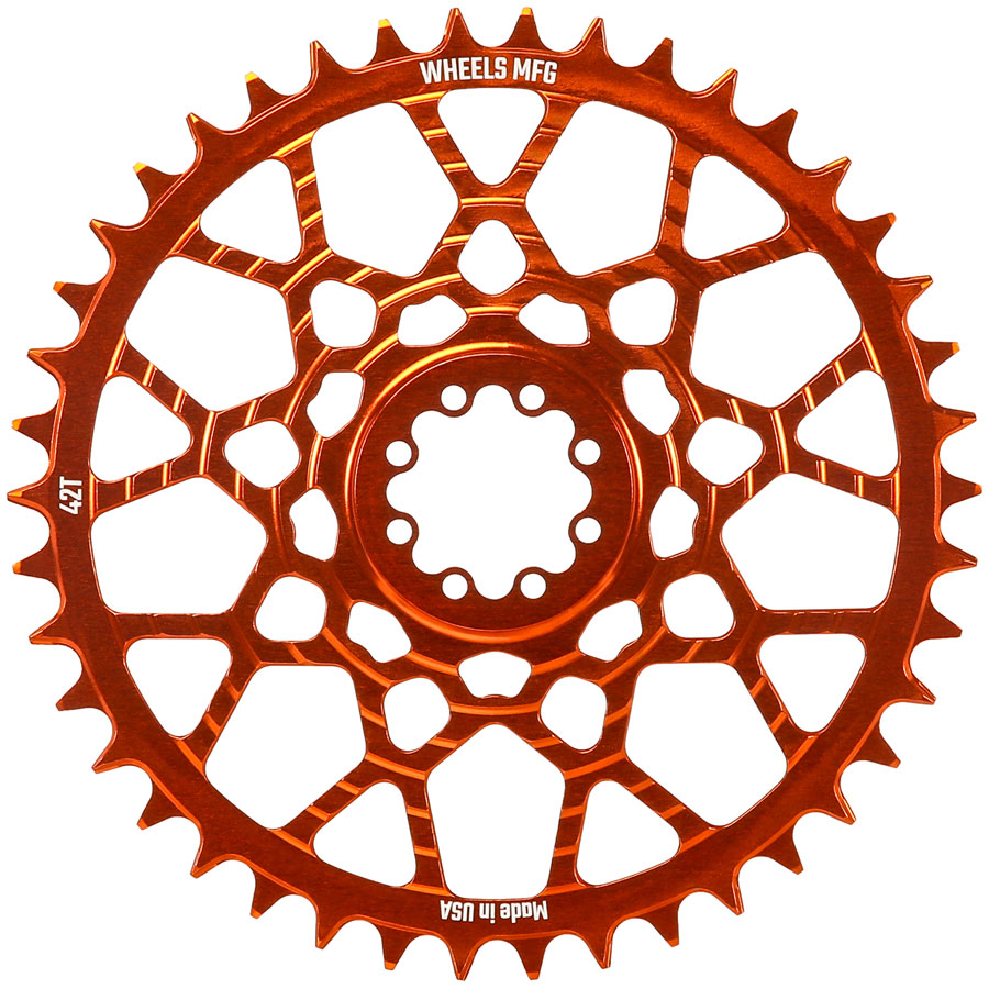 Wheels Manufacturing Gravel Direct Mount Chainring - 42t, SRAM 8-Bolt Direct Mount, 6.5mm Inboard Offset, T-Type Chain Compatible, Orange