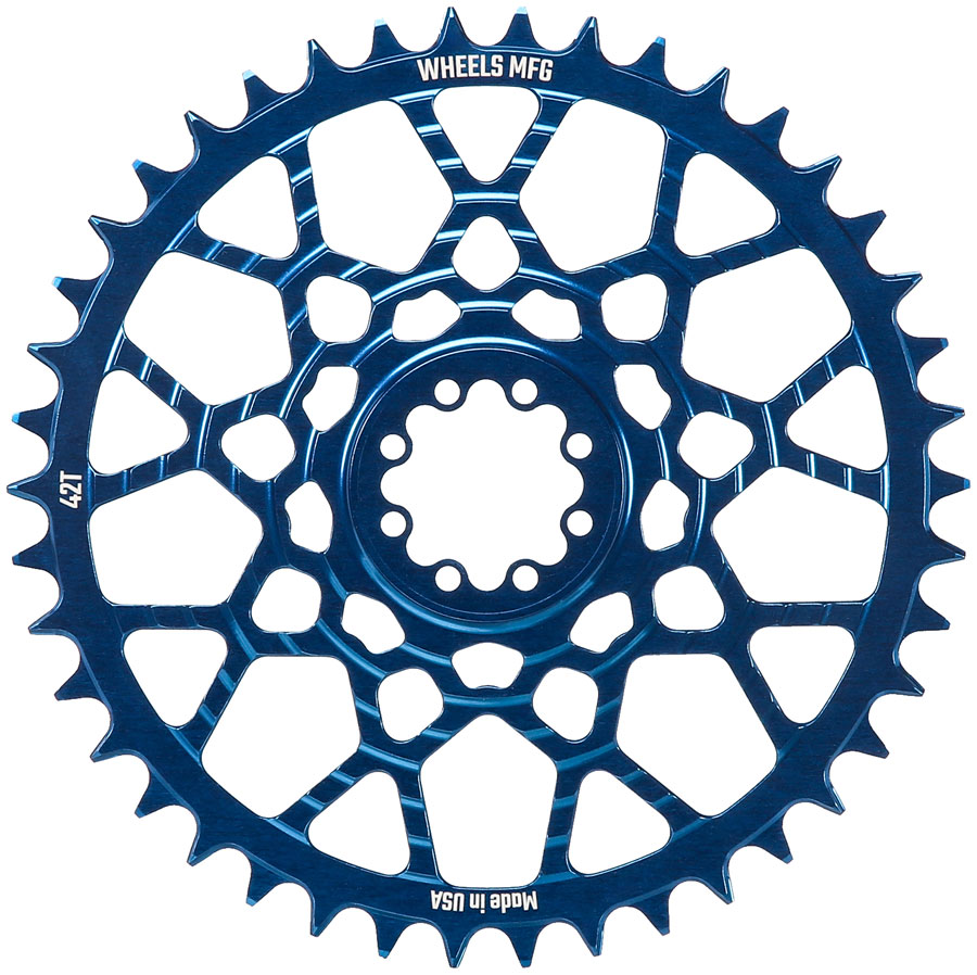 Wheels Manufacturing Gravel Direct Mount Chainring - 42t, SRAM 8-Bolt Direct Mount, 6.5mm Inboard Offset, T-Type Chain Compatible, Blue