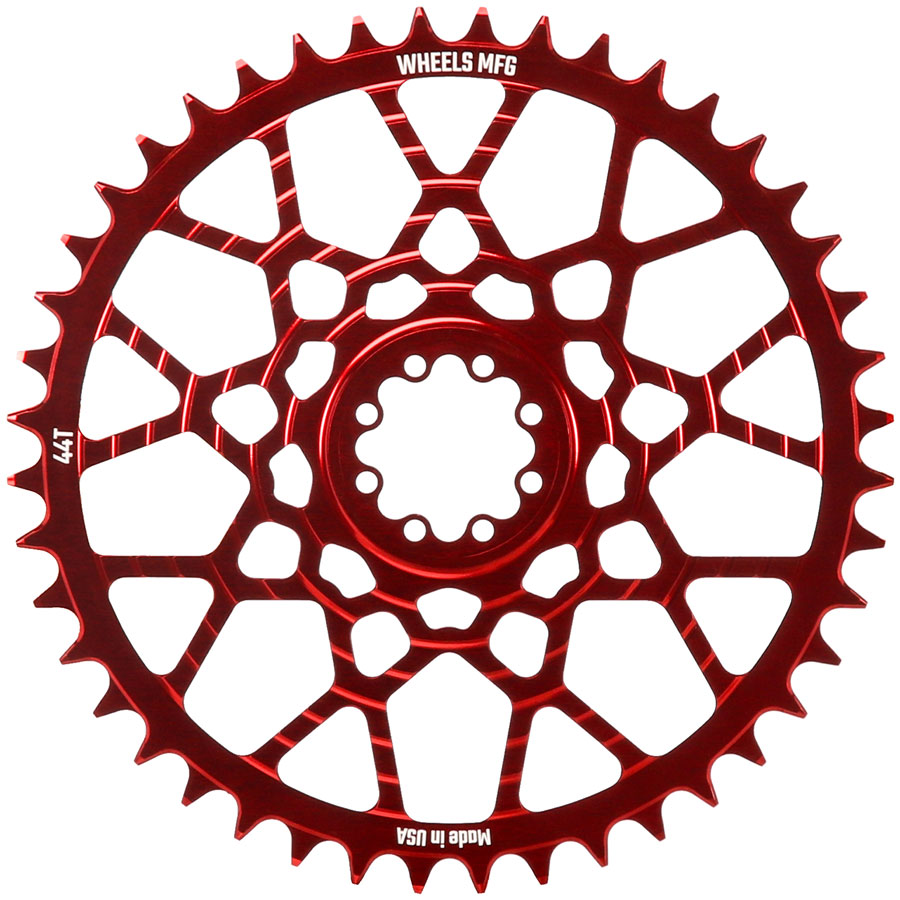 Wheels Manufacturing Gravel Direct Mount Chainring - 44t, SRAM 8-Bolt Direct Mount, 6.5mm Inboard Offset, T-Type Chain Compatible, Red