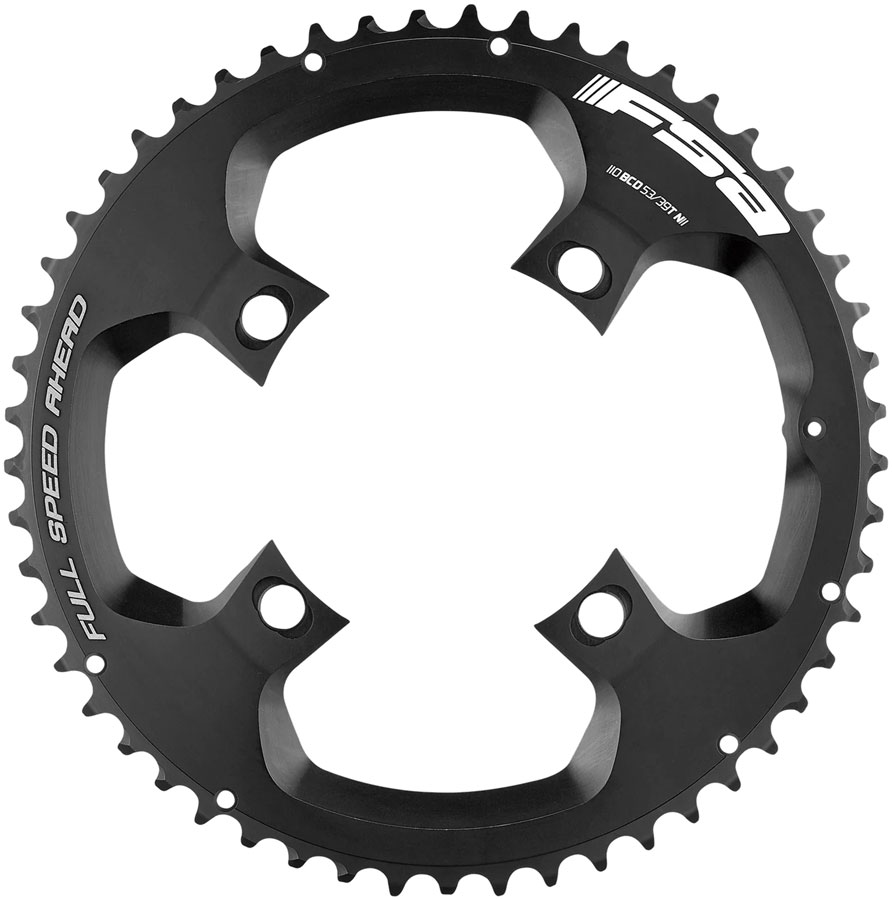 FSA PowerBox/SL-K Super Road Chainring, 1x 53T Tooth Count, 110BCD Asymmetric Bolt Pattern, 4-Bolt Interface – Black