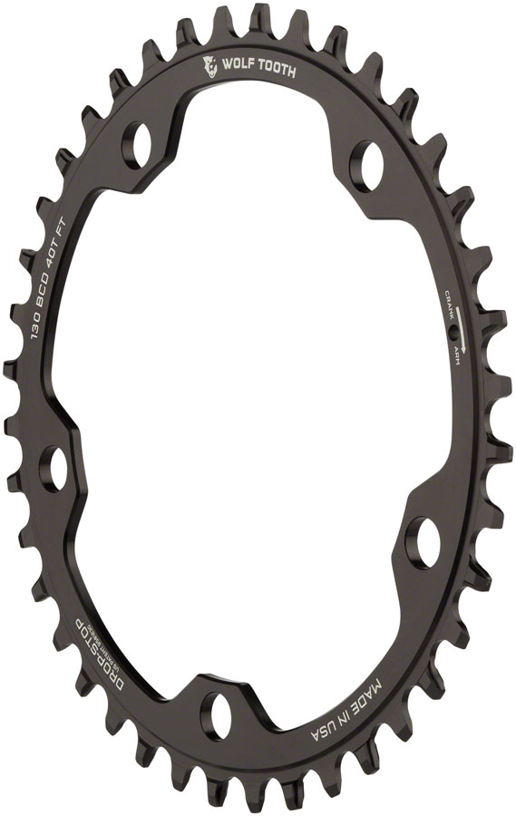 Wolf Tooth 130 BCD Road and Cyclocross Chainring - 42t, 130 BCD, 5-Bolt, Drop-Stop B, 10/11/12-Speed Eagle and Flattop Compatible, Black