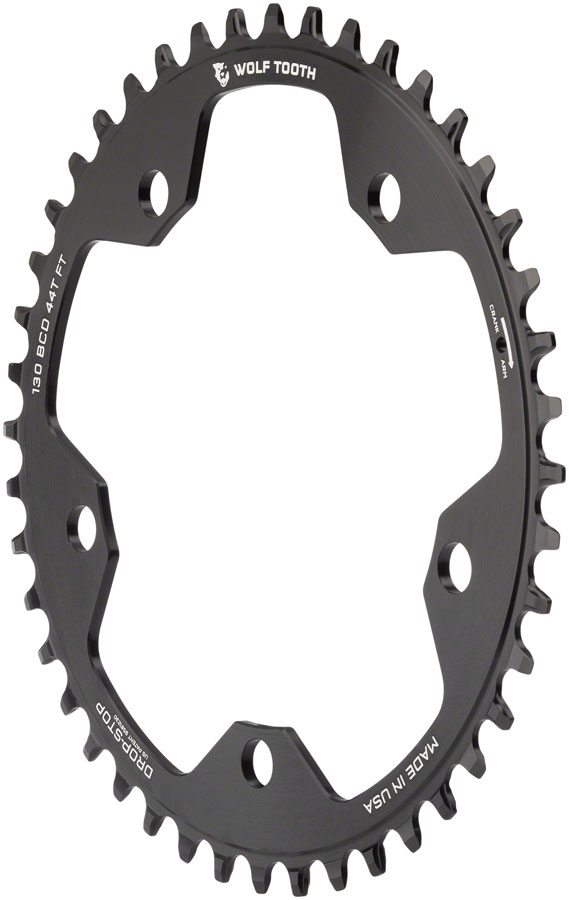 Wolf Tooth 130 BCD Road and Cyclocross Chainring - 44t, 130 BCD, 5-Bolt, Drop-Stop B, 10/11/12-Speed Eagle and Flattop Compatible, Black