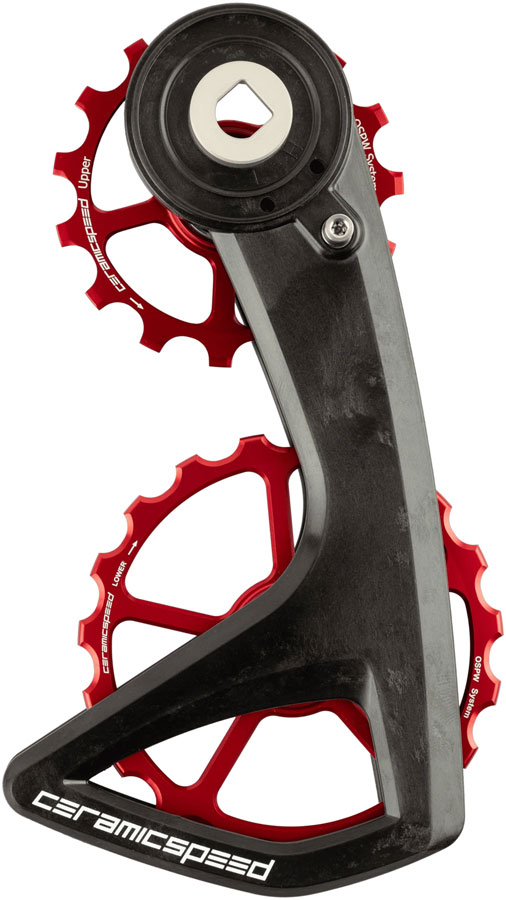 CeramicSpeed OSPW RS Pulley Wheel System for SRAM Red D1/E1 and Force D1 AXS - Aluminum Pulley, 5 Spoke, Carbon Cage, Red, v2
