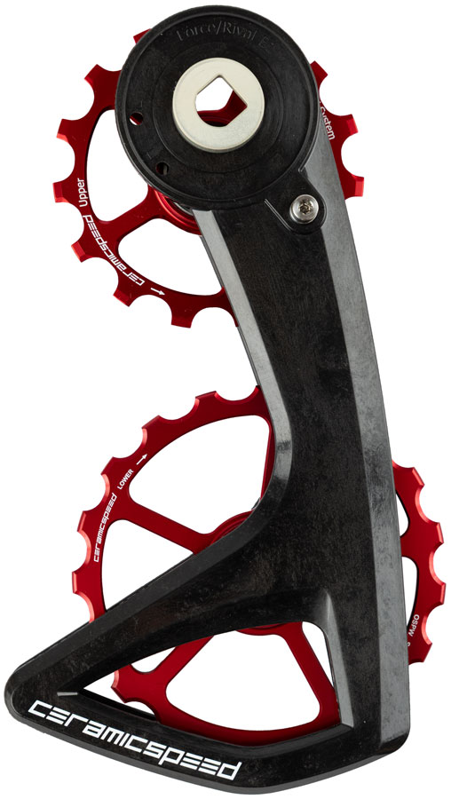 CeramicSpeed OSPW RS Pulley Wheel System for SRAM Force E1 and Rival E1 AXS - Aluminum Pulley, 5 Spoke, Carbon Cage, Red