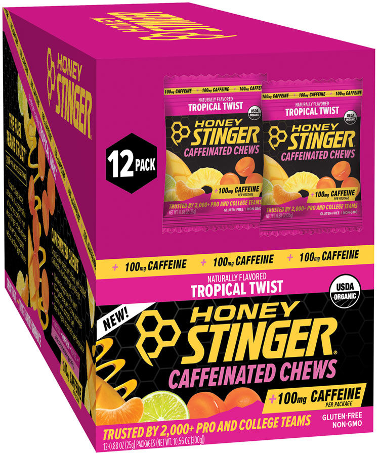 Honey Stinger High Caffeinated Energy Chews - Tropical Twist, Box of 12 Packets