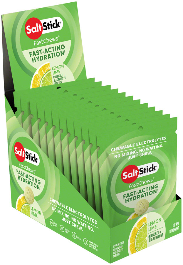 Saltstick Fastchews Chewable Electrolyte tablets POP: Box of 12 Packets, Lemon-Lime