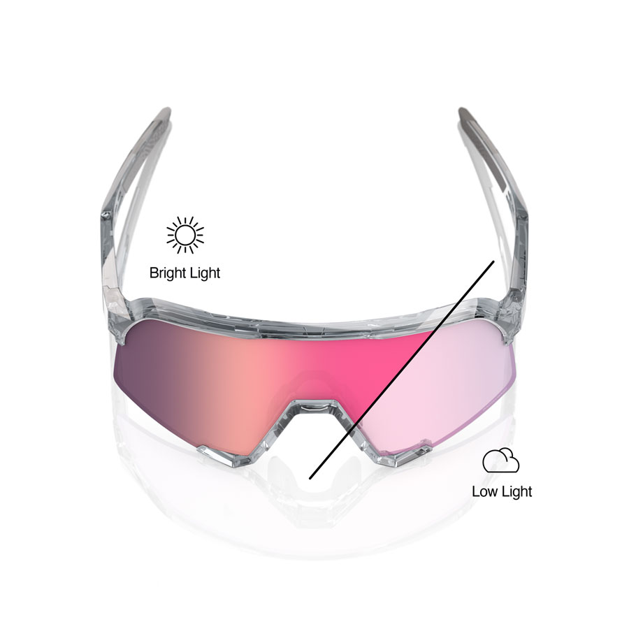 100% S3 Sunglasses - Polished Translucent Grey/Rose Gold Mirror Photochromic Lens