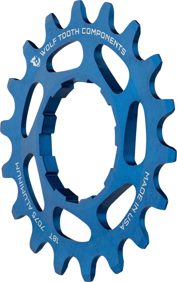Wolf Tooth Single Speed Aluminum Cog - 18t, Compatible with 3/32" Chains, Blue