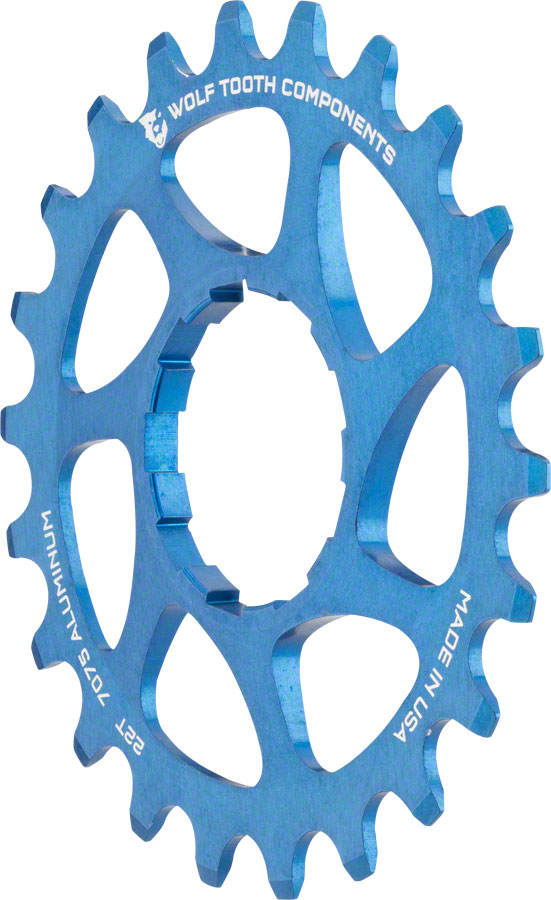 Wolf Tooth Single Speed Aluminum Cog - 22t, Compatible with 3/32" Chains, Blue