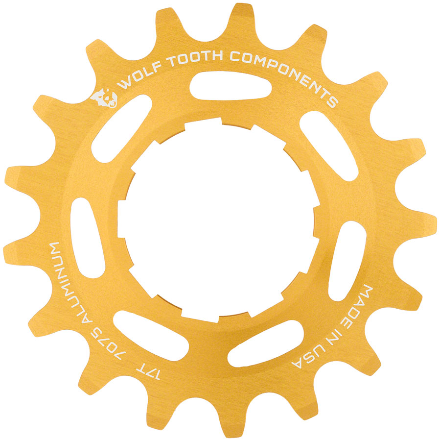 Wolf Tooth Single Speed Aluminum Cog - 17t, Compatible with 3/32" Chains, Gold