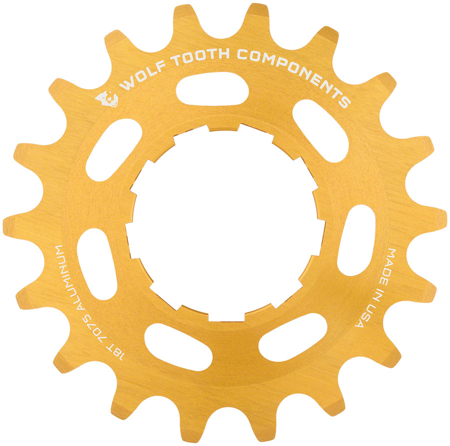 Wolf Tooth Single Speed Aluminum Cog - 18t, Compatible with 3/32" Chains, Gold