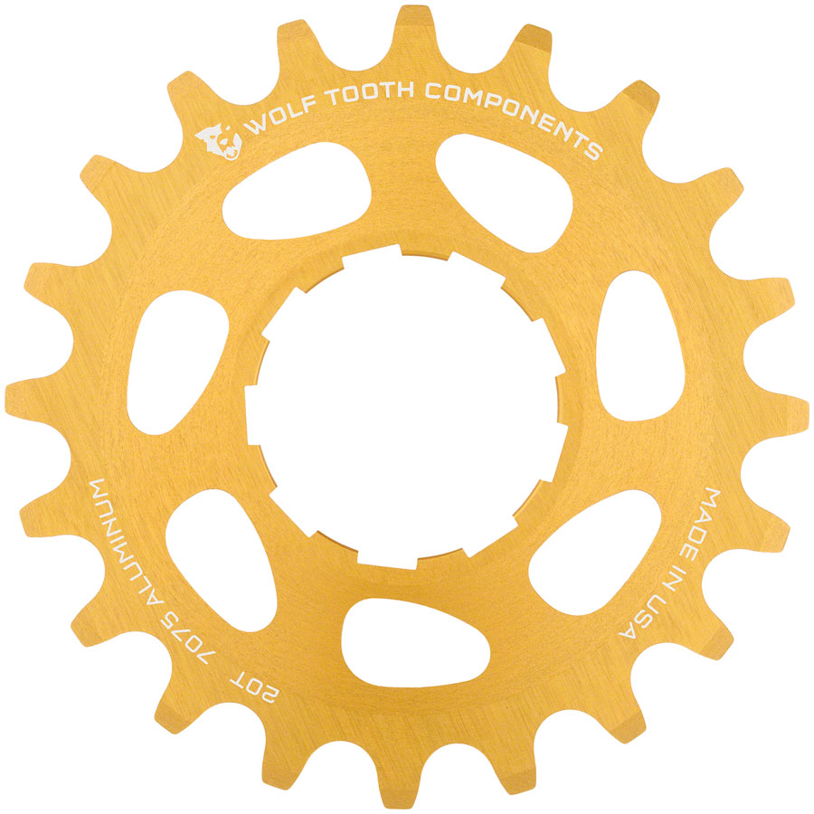 Wolf Tooth Single Speed Aluminum Cog - 20t, Compatible with 3/32" Chains, Gold