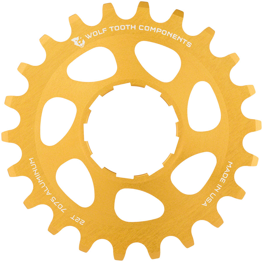 Wolf Tooth Single Speed Aluminum Cog - 22t, Compatible with 3/32" Chains, Gold