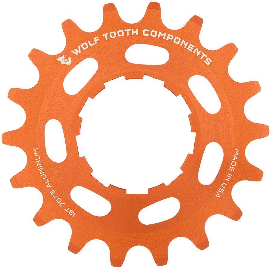 Wolf Tooth Single Speed Aluminum Cog - 18t, Compatible with 3/32" Chains, Orange