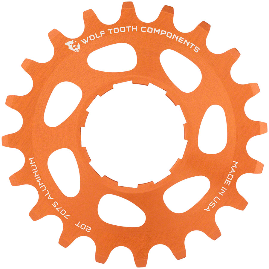 Wolf Tooth Single Speed Aluminum Cog - 20t, Compatible with 3/32" Chains, Orange