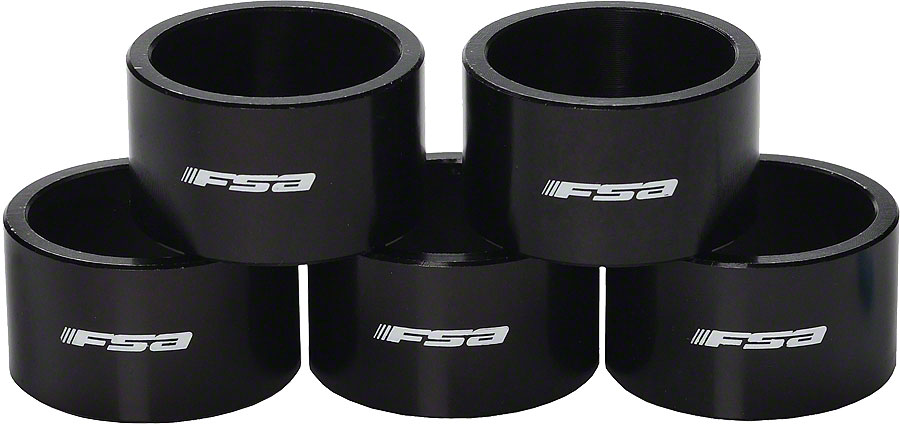 Full Speed Ahead 1-1/8"x20mm Headset Spacers Black Alloy with Logo Bag of 5